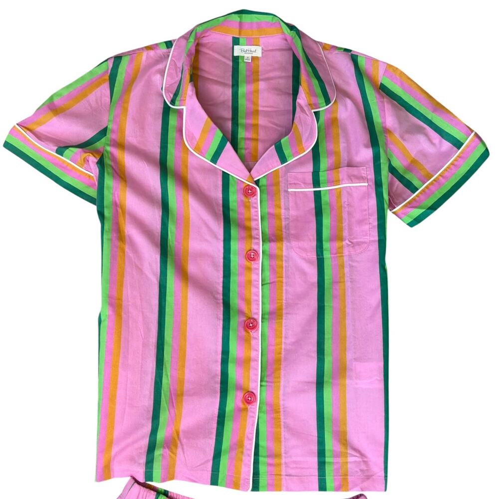NWOT Bedhead 100% Organic Cotton Pineapple Cabana Stripe Shorty Pajama Set Small - Picture 3 of 6